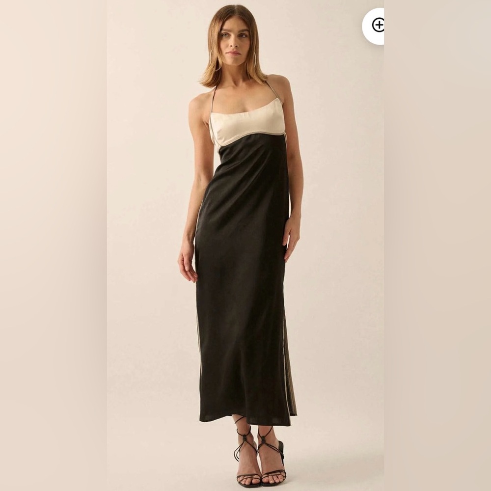 Promesa Simply Luxe Satin Piping-Trim Halter Maxi Dress